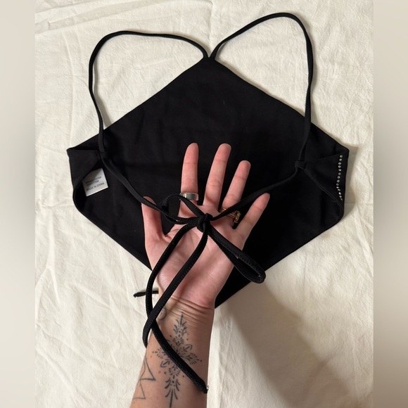 White Fox Black and Silver Rhinestone Halter Diamond Backless Top XS - Picture 5 of 8